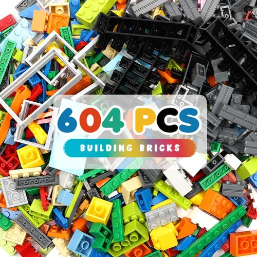Miniatura 8 de Lekebaby Juego clásico de ladrillos de construcción de 604 piezas para niños, juego creativo, compatible con todas las principales marcas, juguete
