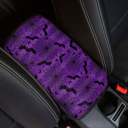 Dreaweet Funda para consola central, color morado, almohadilla para reposabrazos de Halloween, decoración universal antiarañazos para reposabrazos