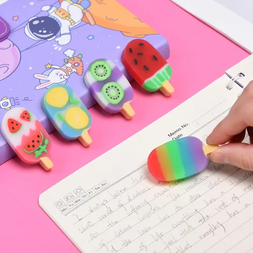 Miniatura 5 de DOMG 16 piezas de borradores de helado en forma de fruta para niños, divertidos borradores de comida para recompensas de aula y recuerdos de fiesta