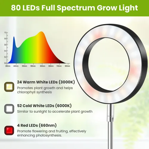 Miniatura 4 de Kullsinss Luz de Crecimiento Negra, Luces LED de Espectro Completo para Cultivo en Interiores con Temporizador de 6/12/16H, 3 Modos de Color, 5