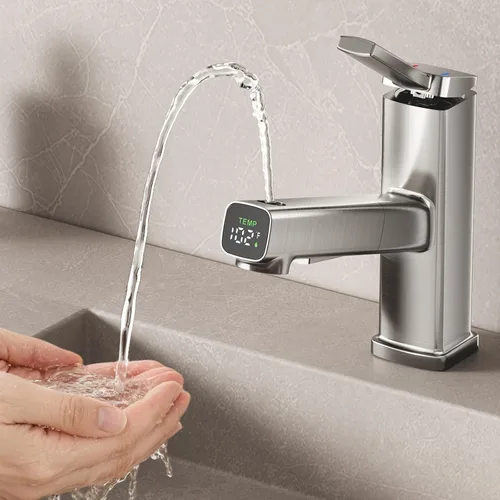 Miniatura 17 de MIAOHUI Grifo de Lavabo de Vasija con Rociador Extraíble, Grifo Alto de Lavabo de Baño de 3 Modos de Rociado, Grifos Altos de Baño para Lavabo de 1