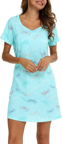 Miniatura 5 de ENJOYNIGHT - Camisones de algodón para mujer, talla grande, camisa de dormir de manga corta con estampado