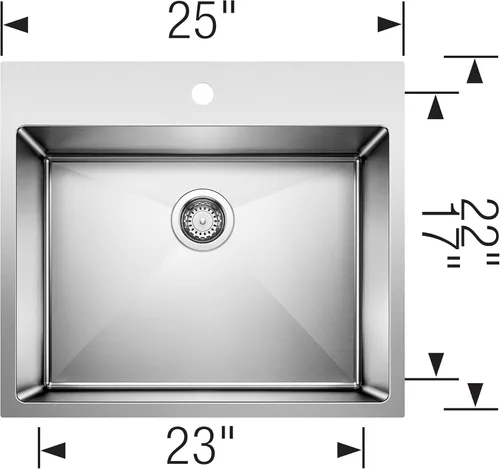 Miniatura 3 de BLANCO 443151 QUATRUS R15 Fregadero de lavandería de acero inoxidable empotrado o empotrado, 25 pulgadas de largo x 22 pulgadas de ancho