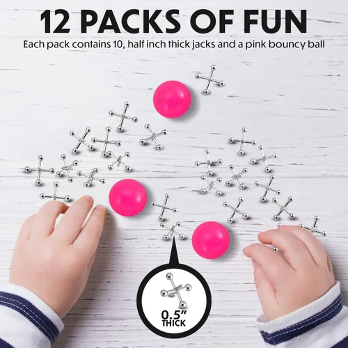 Miniatura 2 de Playbees Juego de Metal Jacks - 12 Sets - Entretenimiento retro para niños con jacks metálicos y pelota que rebota - Juego de jacks clásico