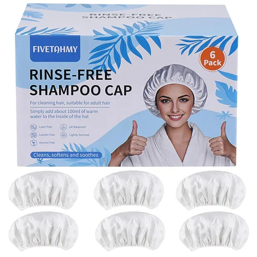 Paquete de 6 tapas de champú, sin enjuague sin agua, para pacientes postrados en cama, ancianos y personas postoperatorias, adecuadas para