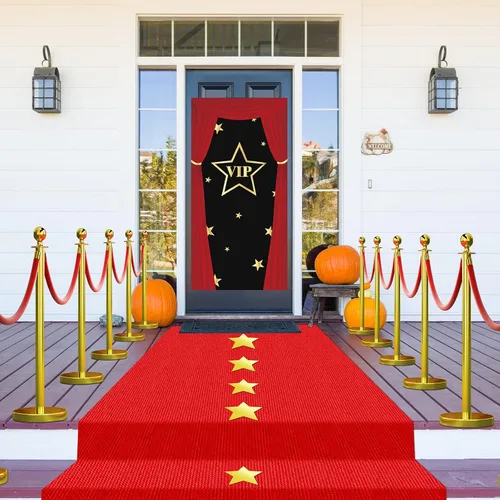 Miniatura 6 de Remagr Alfombra roja para fiesta de 2.6 x 15 pies, kit de decoración de fiesta VIP con temática de película, cubierta de puerta, alfombra roja