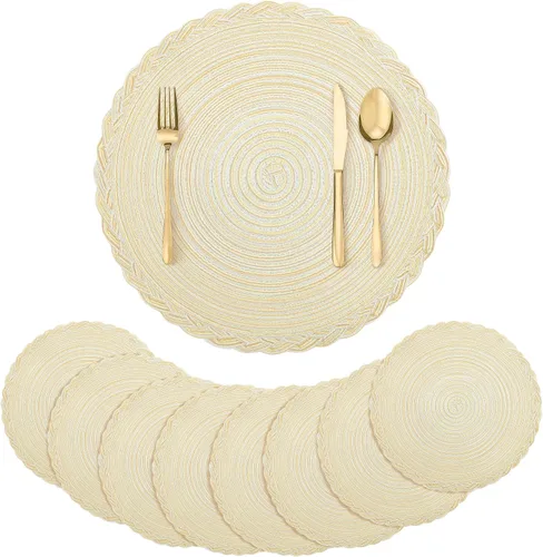 Miniatura 16 de fanquare Juego de 4 manteles individuales redondos color beige de 15 pulgadas con borde de encaje, estilo francés, trenzados, antideslizantes