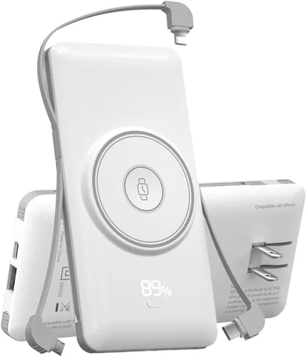 Cargador portátil magnético de 10000 mAh para iWatch e iPhone, banco de energía inalámbrico de carga rápida USB C de 22.5W con cables integrados y