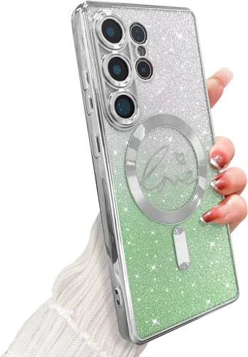 Miniatura 147 de ZONRW - Funda para Samsung Galaxy S22 Ultra magnética, para mujeres y niñas, cubierta trasera suave, lujosa, con corazón de amor, bling, degradado
