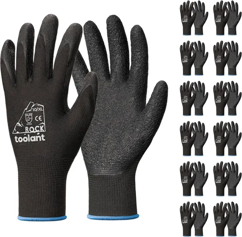 Miniatura 22 de toolant Guantes de trabajo de látex arrugado a granel, guantes de trabajo de seguridad con revestimiento de goma para hombres y mujeres, 12 pares