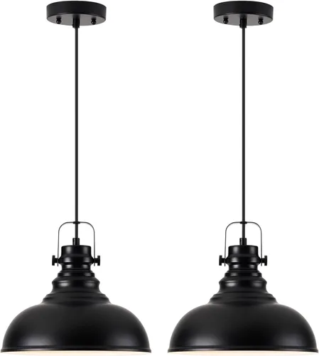 Lámpara Colgante Industrial, Decoración de Granja Lámpara Colgante de Metal Ajustable, Iluminación Colgante Vintage para Cocina, Restaurante, Negro