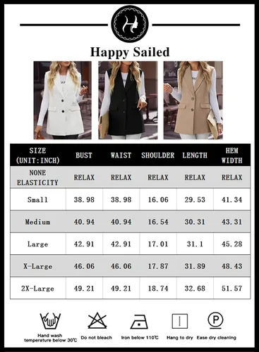 Miniatura 6 de Happy Sailed Chaleco largo para mujer, con dos botones, sin mangas, para oficina, con bolsillos