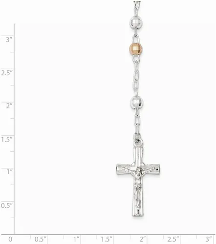 Miniatura 3 de Sonia Jewels Rosario de plata de ley 925 con textura tricolor cuentas colgante collar cadena de 26 pulgadas, Metal