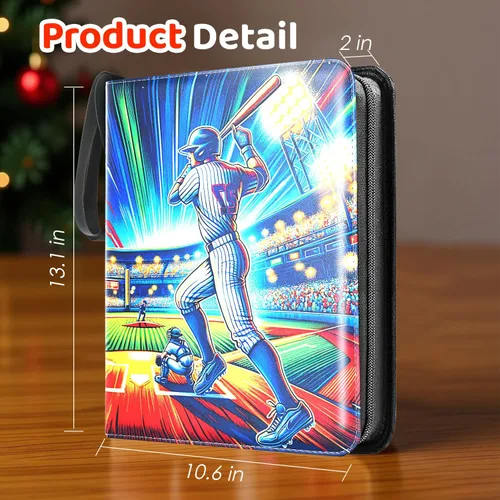 Miniatura 3 de Carpeta de tarjetas de béisbol de 900 bolsillos con mangas, 50 páginas extraíbles, 3 anillos con cremallera, álbum de tarjetas coleccionable