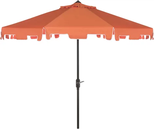Miniatura 10 de SAFAVIEH Zimmerman - Sombrilla de patio con manivela de 9 pies para exteriores, toldo azul y blanco bebé, poste de aluminio marrón, cenefa