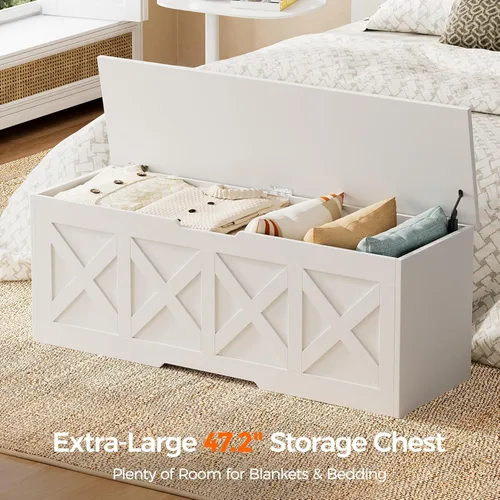 Miniatura 3 de Homleke Cofre de almacenamiento de madera extragrande de 47.2 pulgadas, caja de juguetes de granja, banco de entrada, almacenamiento de dormitorio