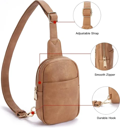 Miniatura 109 de Telena Riñonera pequeña para mujer, de cuero, cangureras, bolsa de pecho para mujer