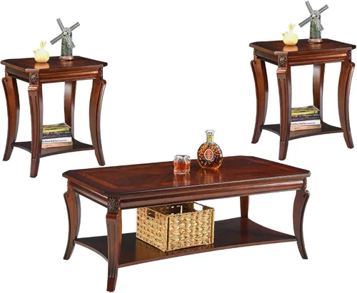 Miniatura 14 de Mesa auxiliar tradicional con estante de almacenamiento y patas talladas, mesas de sala de estar de granja, mesa central rectangular de madera