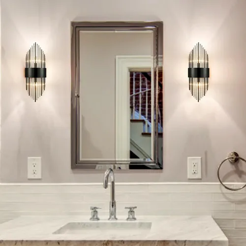 Miniatura 2 de SAMTEEN Moderno apliques de pared de cristal de 2 luces, juego de dos lámparas de pared de vidrio negro para baño, apliques de cristal de lujo