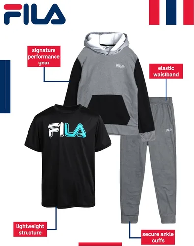 Miniatura 2 de Fila Conjunto deportivo deportivo para niños, sudadera con capucha de rendimiento de 3 piezas, pantalones deportivos, camiseta - Conjunto de ropa