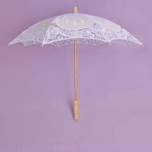 Miniatura 3 de Sombrilla bordada de encaje para novia, boda, baile de fiesta, con mango de madera, decoración de paraguas para mujeres y niñas