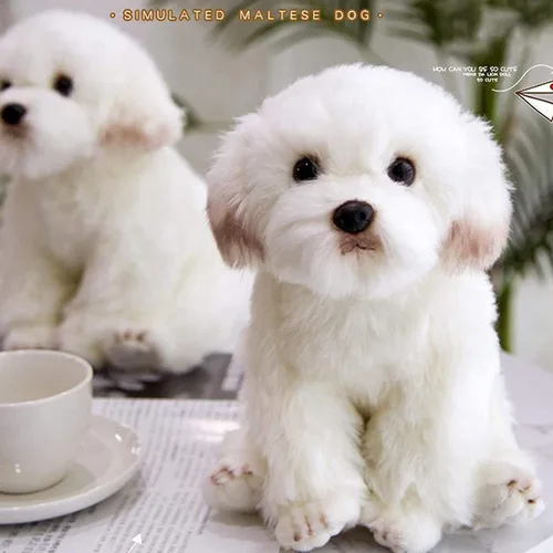 Miniatura 2 de Perro maltés de peluche realista de 14 pulgadas, juguetes de peluche para cachorros, almohada de felpa suave para cumpleaños para niños y adultos