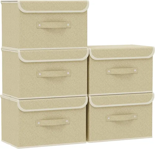 Miniatura 18 de Cajas de almacenamiento, contenedores de almacenamiento plegables con tapas, cestas de almacenamiento de tela de algodón y lino con asa