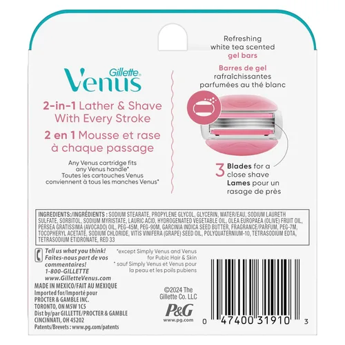 Miniatura 9 de Gillette Venus ComfortGlide - Rastrillo de afeitar para mujer, té blanco (6 repuestos)