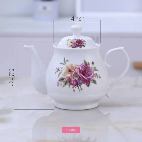 Miniatura 2 de 123Arts Tetera, tetera de flores, tetera de cerámica, tetera para oficina en casa, 33 onzas, 33.8 fl oz B-33.8 fl oz
