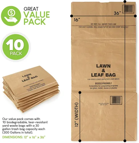 Miniatura 2 de Bolsas de papel kraft de 30 galones para césped y hojas (paquete de 10) bolsas de basura de papel grandes ecológicas resistentes a desgarros