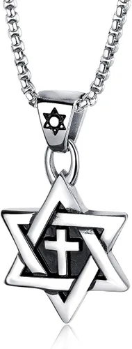 Rehoboth Star of David - Collar con colgante de cruz Megan de seis puntas para niños hombres o mujeres cadena de acero inoxidable de 240in