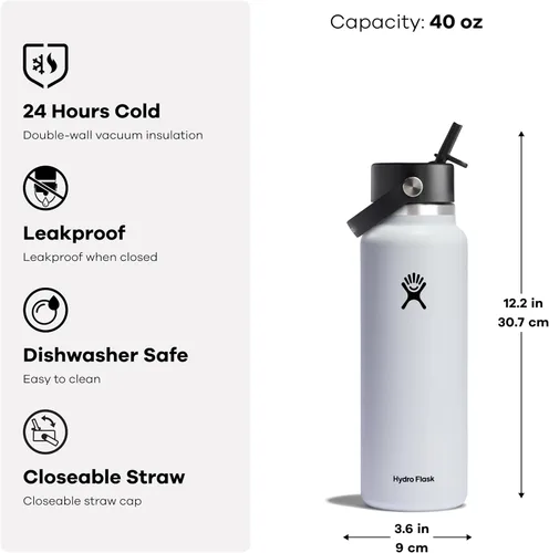 Miniatura 6 de Hydro Flask Botella de agua – Acero inoxidable aislado – Tapa flexible con popote de boca ancha, antiderrames, a prueba de fugas y recargable de 40