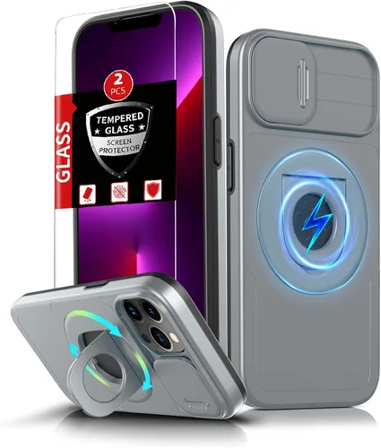 Miniatura 44 de Funda magnética para iPhone 11 Pro compatible con carga inalámbrica MagSafe, con 2 protectores de pantalla, anillo kickstand de 360° integrado +
