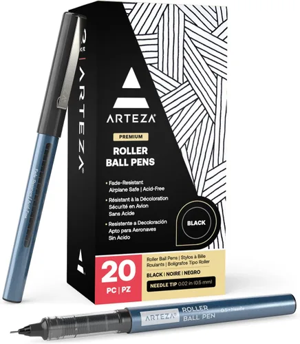 Miniatura 9 de ARTEZA Plumas de rodillo de punta fina, juego de 20 bolígrafos de tinta líquida azul, punta de aguja extrafina de 0.5 mm (0.020 in), para hacer