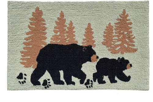 Woodland Bear Tree Silhouette Alfombra decorativa enganchada a mano, 28.5 x 17 pulgadas para decoración del hogar