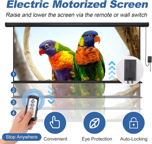 Miniatura 3 de Pantalla de Proyector Motorizada de 84 Pulgadas 16:9 HD, Pantalla de Proyector Eléctrica Desenrollable con Control Remoto, Pantallas de Proyector
