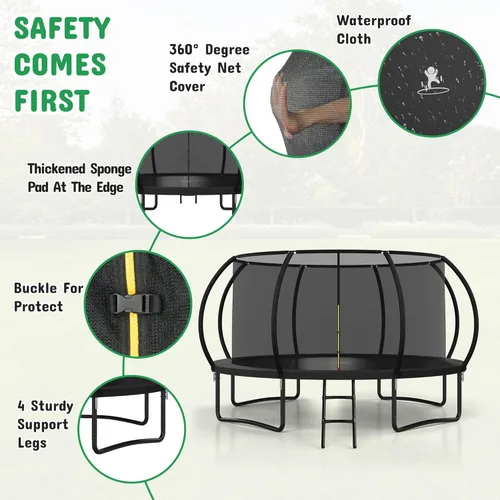 Miniatura 5 de Polar Aurora Trampolín para exteriores de 10 pies, 12 pies, 14 pies, 16 pies, con red de seguridad, almohadilla de resorte engrosada, trampolín Negro