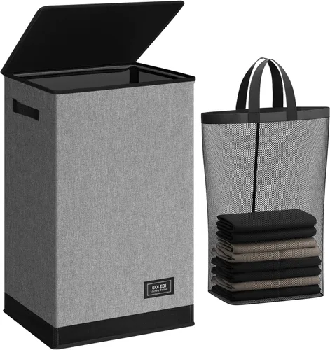 Miniatura 33 de SOLEDI - Canasta de lavandería con tapa de 100L, canasta de ropa plegable grande y alta, cesta de lavandería con bolsa removible fácil