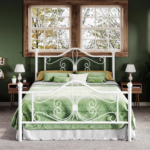 Miniatura 9 de Allewie Base de cama de tamaño matrimonial con cabecero, marco de cama de metal con cabecero y estribo de diseño de mariposa, no necesita somier