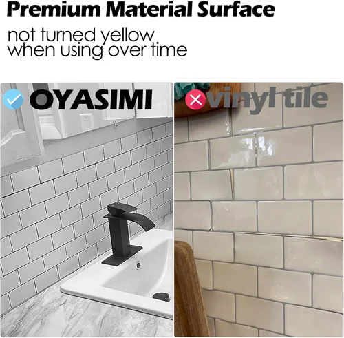 Miniatura 4 de 10 hojas más gruesas para despegar y pegar para cocina, 12 x 12 pulgadas, blanco puro en acabado mate, azulejos de PVC para pared de metro