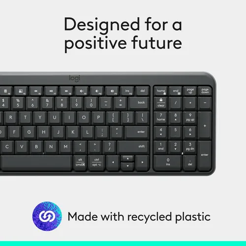 Miniatura 9 de Logitech Teclado Bluetooth K250 con teclado numérico, fácil conectividad, teclado inalámbrico compacto fabricado con plástico reciclado, resistente