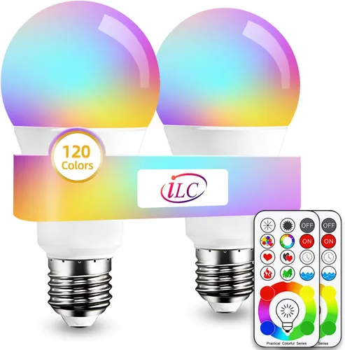 Miniatura 11 de ILC Bombilla LED que cambia de color, 120 colores, blanco cálido de 2700 K, equivalente a 70 vatios, estrobo DIY, RGB con control remoto, LED de 10