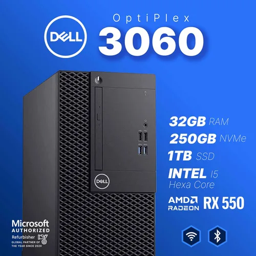Miniatura 4 de Dell OptiPlex 3060 Tower PC Intel Core i5-8500 32 GB RAM NVME M.2 de 250 GB + SSD de 1 TB Nvidia RX 550 4GB Windows 11 Pro AX200 WiFi 6