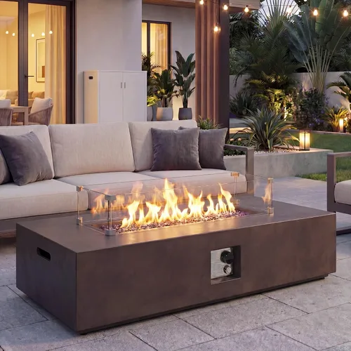 Miniatura 15 de COSIEST mesa cuadrada de propano para exteriores de arenisca con protector contra el viento, certificada, quemador de acero inoxidable de 50,000