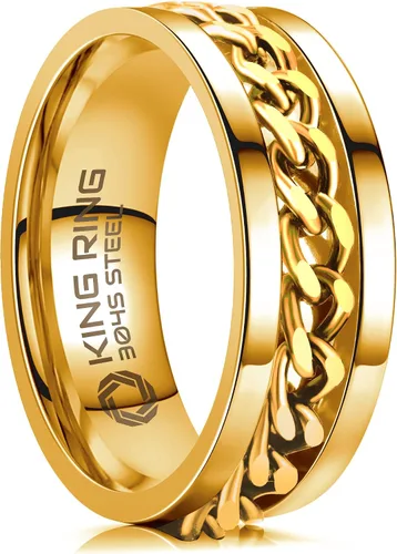 Miniatura 44 de King Ring Anillo giratorio de 0.315 pulgadas, anillo plano pulido fino para hombres y mujeres con cadena cubana, diseñado en Estados Unidos