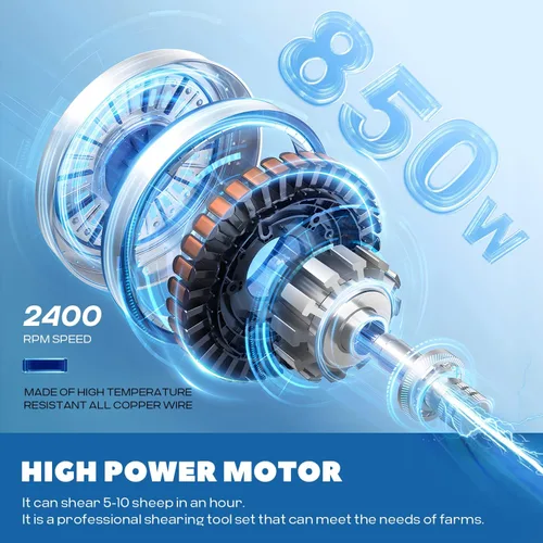 Miniatura 3 de Tijeras de oveja profesionales 850 W 2400 RPM resistentes con 4 cuchillas (13 dientes rectos/13 dientes curvos/9 dientes rectos / 9 dientes curvos)