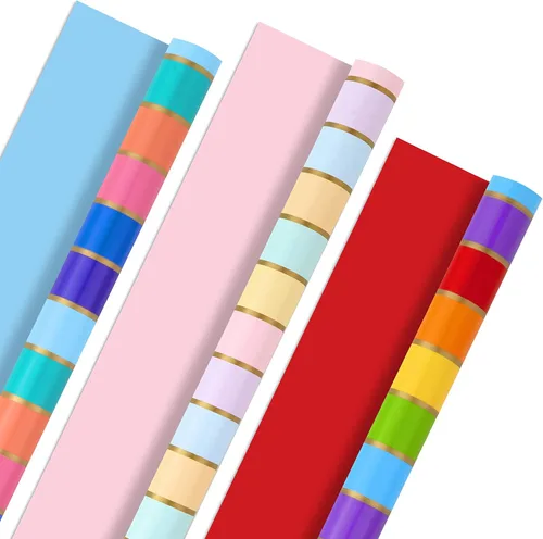 Hallmark Rollos de papel de regalo arcoíris para graduación, cumpleaños, boda, todas las ocasiones, papel de regalo a rayas coloridas (juego de 3