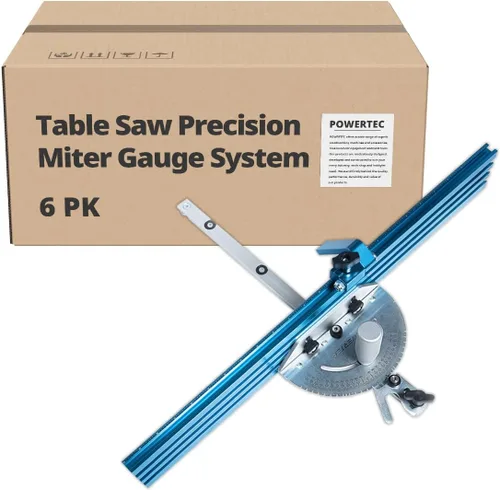 Miniatura 9 de POWERTEC 71403 Trineo de corte transversal para sierra de mesa, plantilla para carpintería y kit de herrajes para cortes precisos