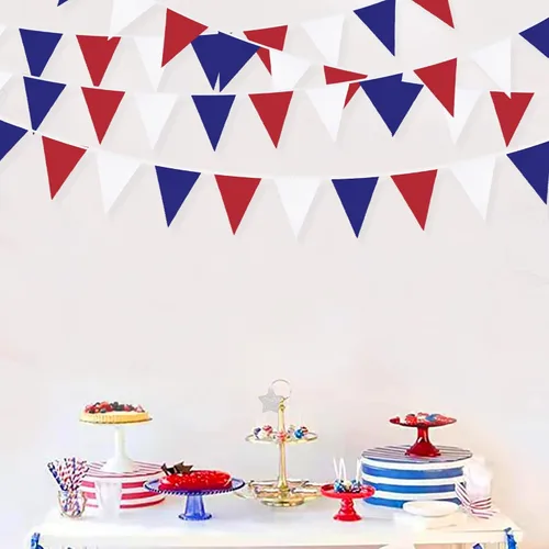 Miniatura 6 de Pancarta de 32 pies para decoración de fiesta, banderín de tela, banderín triangular, guirnalda patriótica del 4 de julio, Estados Unidos, Día