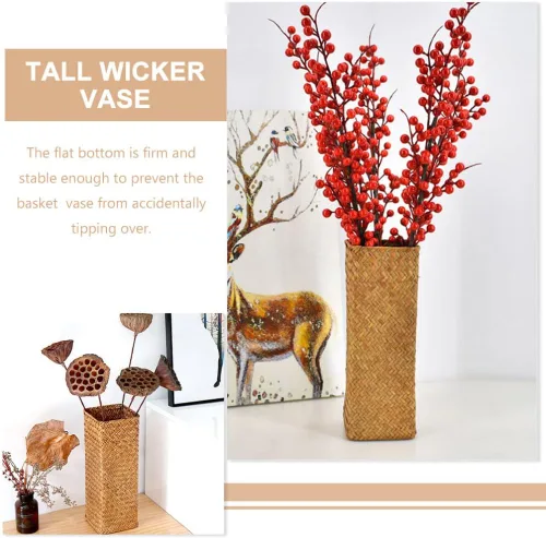 Miniatura 4 de Operitacx 2 botellas decorativas de jarrón tejido rústico para flores secas, decoración bohemia ideal para arreglos florales centros de mesa